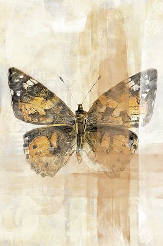 Goudgele vlinder - aquarel en mixed media