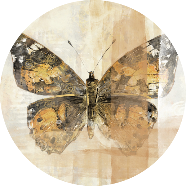 Goudgele vlinder - aquarel en mixed media van Emiel de Lange