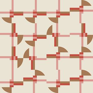 Modernes abstraktes geometrisches Muster in Korallenrosa, Braun und Weiß Nr.  4 von Dina Dankers
