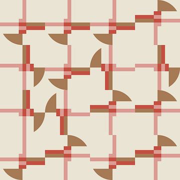 Modern abstract geometrisch patroon in koraalroze, bruin en wit nr.  4 van Dina Dankers