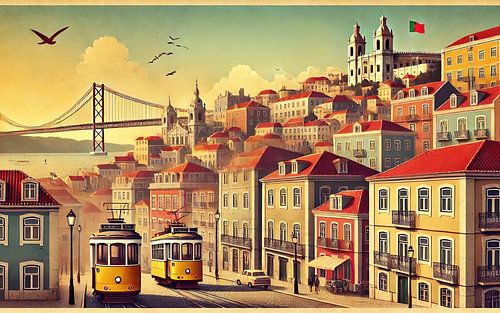 Vintage Lisbon Poster, Portugal by Chromatic Fusion Studio