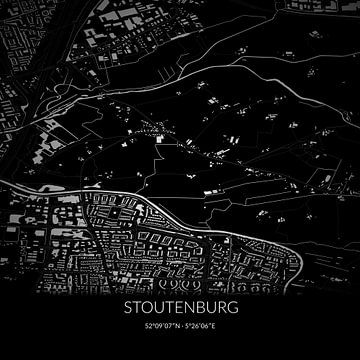 Zwart-witte landkaart van Stoutenburg, Utrecht. van Rezona