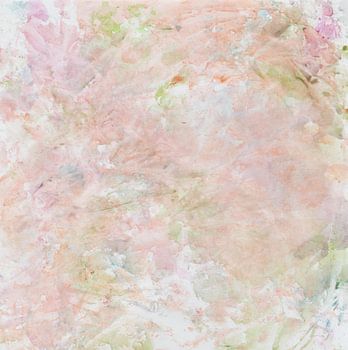 Aquarel met uitgebleekte kleuren in blauw, paars, oker, groen