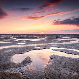 Sunset at Koehool on the Wadden Sea by Jos Reimering