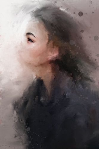 Abstracte vrouw in prachtige naturel tinten van beige, blauw en bruin