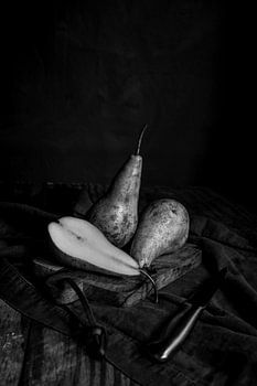 pears on cutting board | fine art still life photography in black and white | print wall art