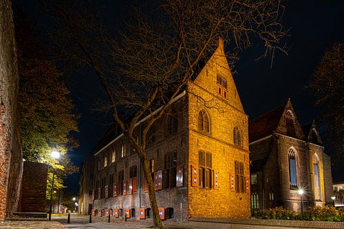 Old monastery with church and city wall, city centre of Zwolle