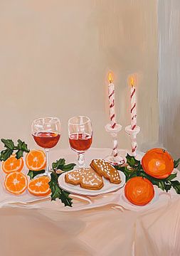 Christmas still life candles table