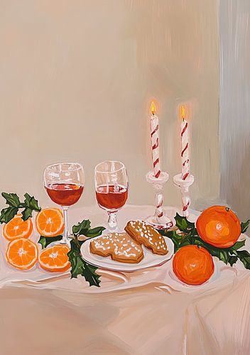 Christmas still life candles table