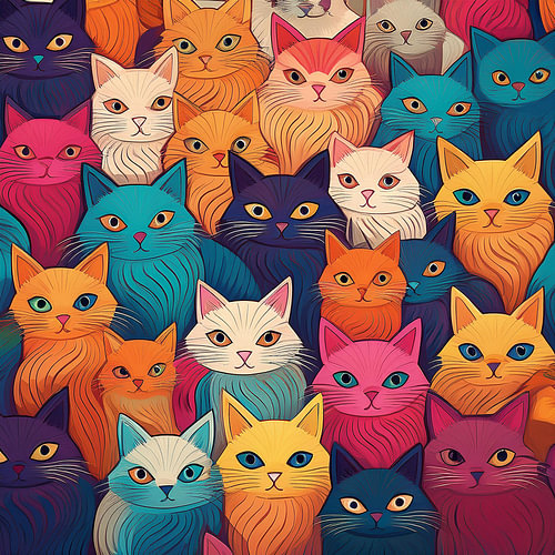 Heel veel kleurrijke katten