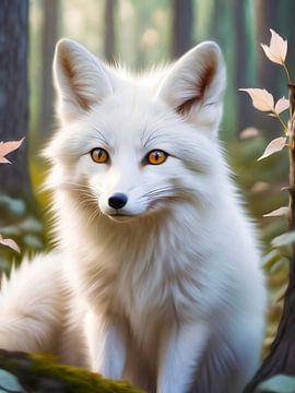 Renard blanc dans la forêt, partie 1 sur Ivonne Fuhren-van de Kerkhof