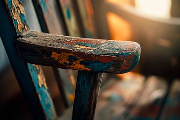 Chipped wooden chair in the play of light by Poster Art Shop