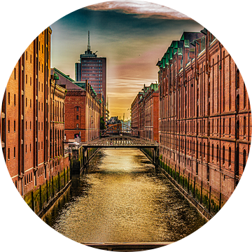 Architectuur Speicherstadt met Kehrwiederfleet in Hamburg