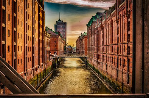 Architectuur Speicherstadt met Kehrwiederfleet in Hamburg