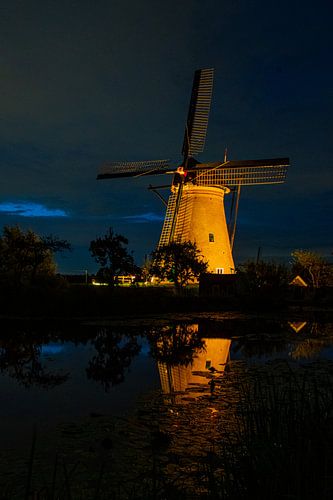 Illuminated windmills Kinderdijk.