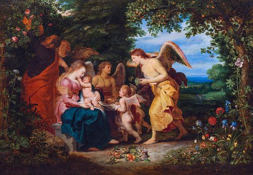 Jan Brueghel de Jonge, Hendrik van Balen, Rust op de vlucht naar Egypte met engelen