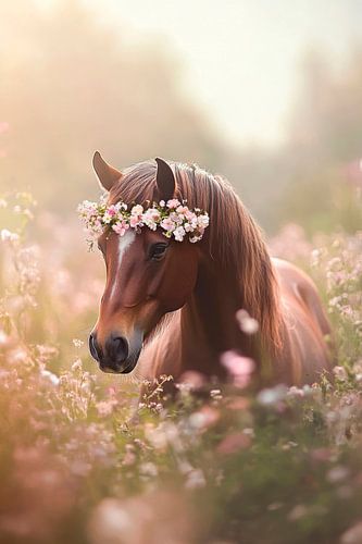 Bloeiend paard in het zonlicht