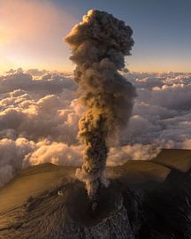 Explosive ash cloud above Volcán de Fuego at sunrise by Ewold Kooistra