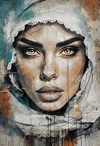 Mixed media portrait of woman