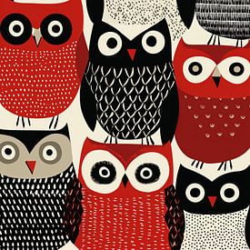 Grafische Eulen in Schwarz und Rot von Lauren Wilde