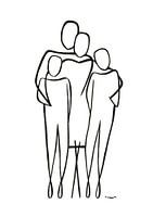 Minimalist family portrait of a family of four with two teenagers in abstract lines