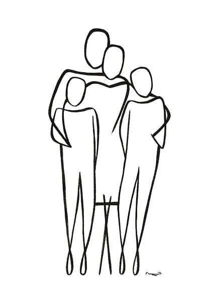 Minimalist family portrait of a family of four with two teenagers in abstract lines by Less with Lines