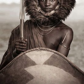 Portrait of a Masai warrior in Kenya, in the style of around 1900 by Affect Fotografie
