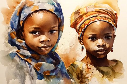 Afrika Aquarel Kinderen