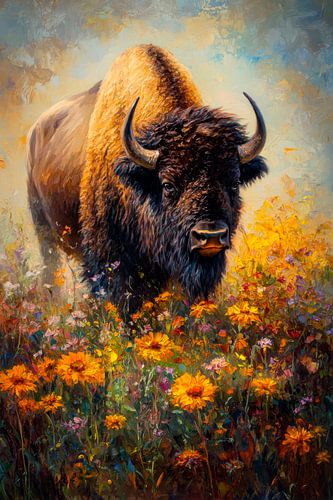 Bison im Blumenfeld