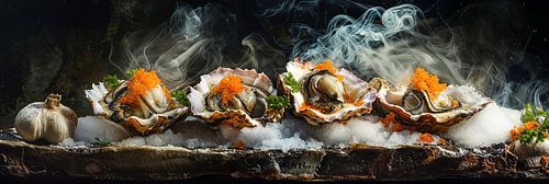 Oysters on a holding board food photography panorama by Digitale Schilderijen