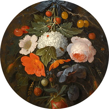 Een Festoen van bloemen en fruit, Abraham Mignon