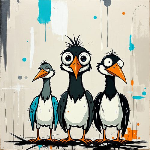 Drie vreemde vogels - stedelijke kunst met karakter