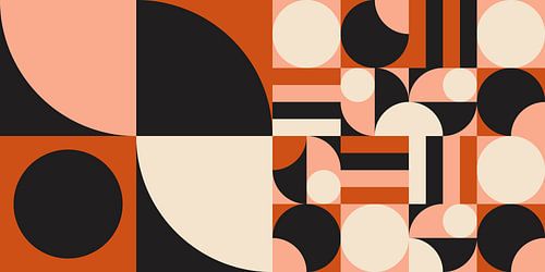 Retro geometrie met cirkels en strepen in zwart, wit en terra