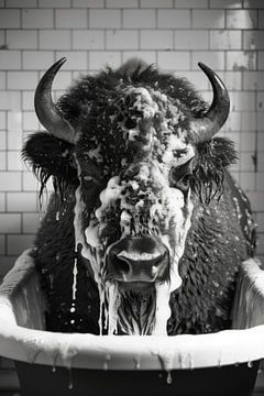 Bison in Badewanne - Ein lustiges Badezimmer Bild für Ihr WC von Felix Brönnimann