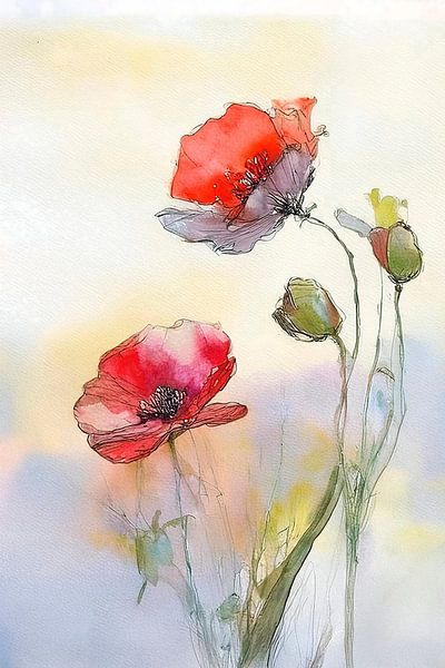 Modern illustration of two poppies by Studio Pieternel