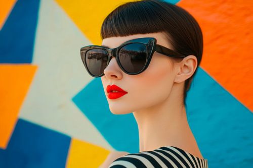 Moderne vrouw met zonnebril en lippenstift