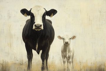 Koe met kalfje in het veld van Studio Allee