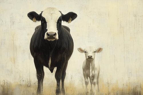 Kuh mit Kalb auf der Weide