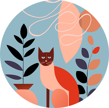 Stilleven met kat (02), Boho, Retro