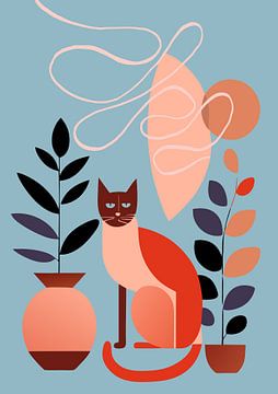 Still life with cat (02), Boho, Retro by Sabine Minten