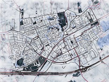 Kaart van Woerden in de stijl 'White Winter' van Maporia