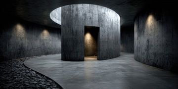 Centrale betonnen kamer met ronde opening van Klaus Tesching - Art-AI