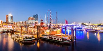 Hamburger Hafen mit Elbphilharmonie in Hamburg bei Nacht