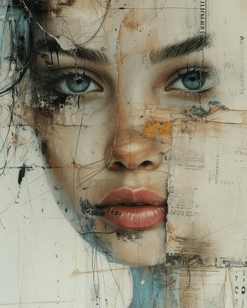 Modern en abstract portret in mixed media stijl van Carla Van Iersel