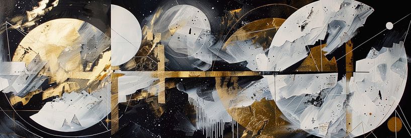 Elegant and stylish luxury art in gold black and white as a panoramic painting by Digitale Schilderijen