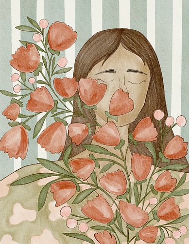 Rustige vrouw met bloemen