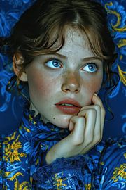 portret in geel en blauw