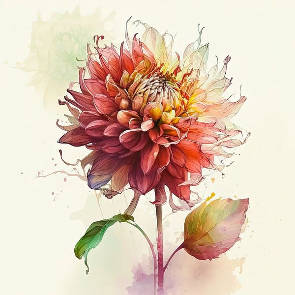 Watercolour Dahlia flower by Vlindertuin-Art
