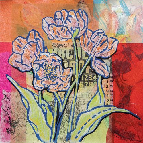 Illustratie van planten en bloemen in collagestijl