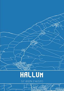 Blauwdruk | Landkaart | Hallum (Fryslan) van MijnStadsPoster